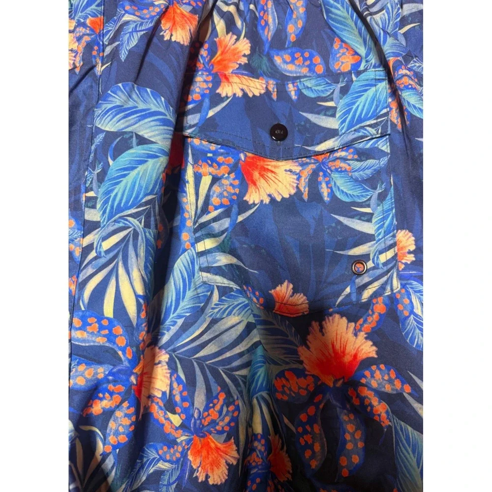 Unbranded Men 3X‎ Navy Blue Tropical Floral Palm Print Swim Trunks Board Shorts